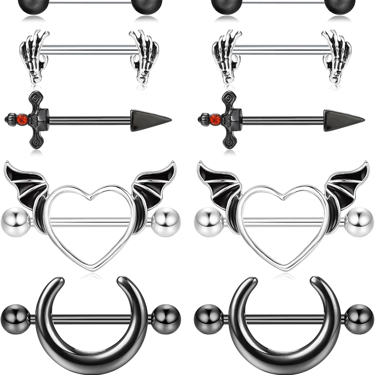 6 Pairs 14G Nipple Rings for Women 316L Stainless Steel Heart Butterfly Moon CZ Flower Barbell Nipple Rings Set Cute Nipplerings Piercing Jewelry - QIAO CrystalQIAO CrystalQIAO Crystal