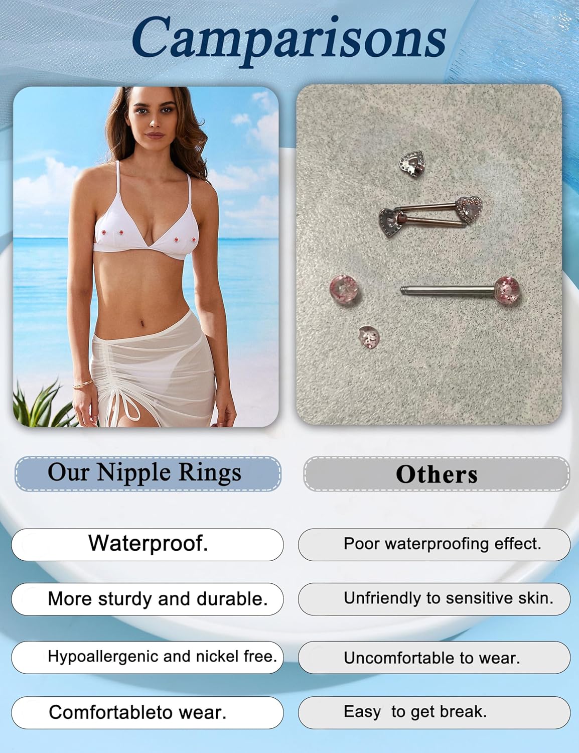 6 Pairs 14G Nipple Rings for Women 316L Stainless Steel Heart Butterfly Moon CZ Flower Barbell Nipple Rings Set Cute Nipplerings Piercing Jewelry - QIAO CrystalQIAO CrystalQIAO Crystal