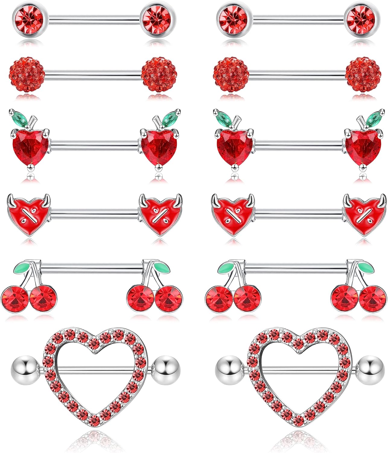 6 Pairs 14G Nipple Rings for Women 316L Stainless Steel Heart Butterfly Moon CZ Flower Barbell Nipple Rings Set Cute Nipplerings Piercing Jewelry - QIAO CrystalQIAO CrystalQIAO Crystal