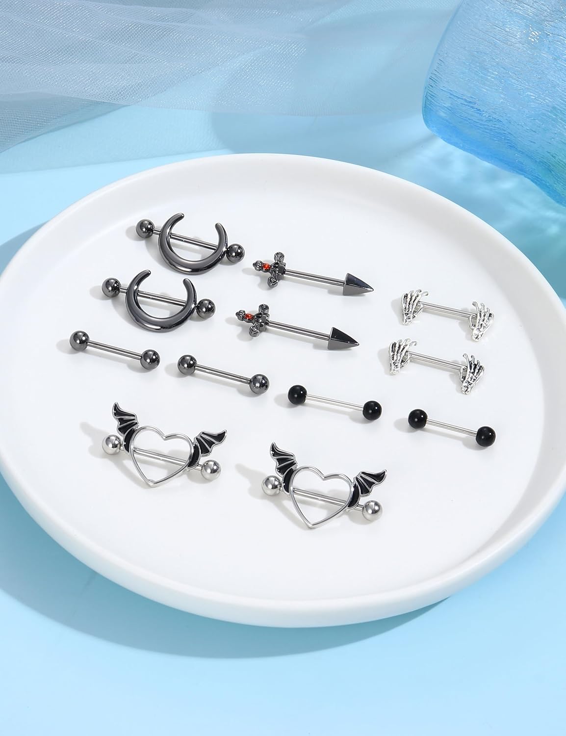 6 Pairs 14G Nipple Rings for Women 316L Stainless Steel Heart Butterfly Moon CZ Flower Barbell Nipple Rings Set Cute Nipplerings Piercing Jewelry - QIAO CrystalQIAO CrystalQIAO Crystal