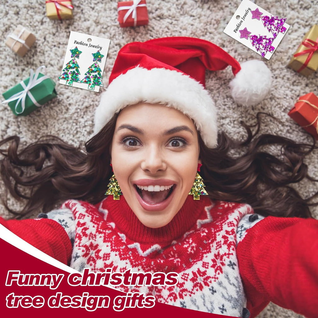 6 Pairs Funny Christmas Earrings for Women Christmas Tree Chicken Earrings Colorful Xmas Jewelry Acrylic Glittery Drop Dangle Ear Rings for Women Jewelry Gifts - 我的商店我的商店我的商店