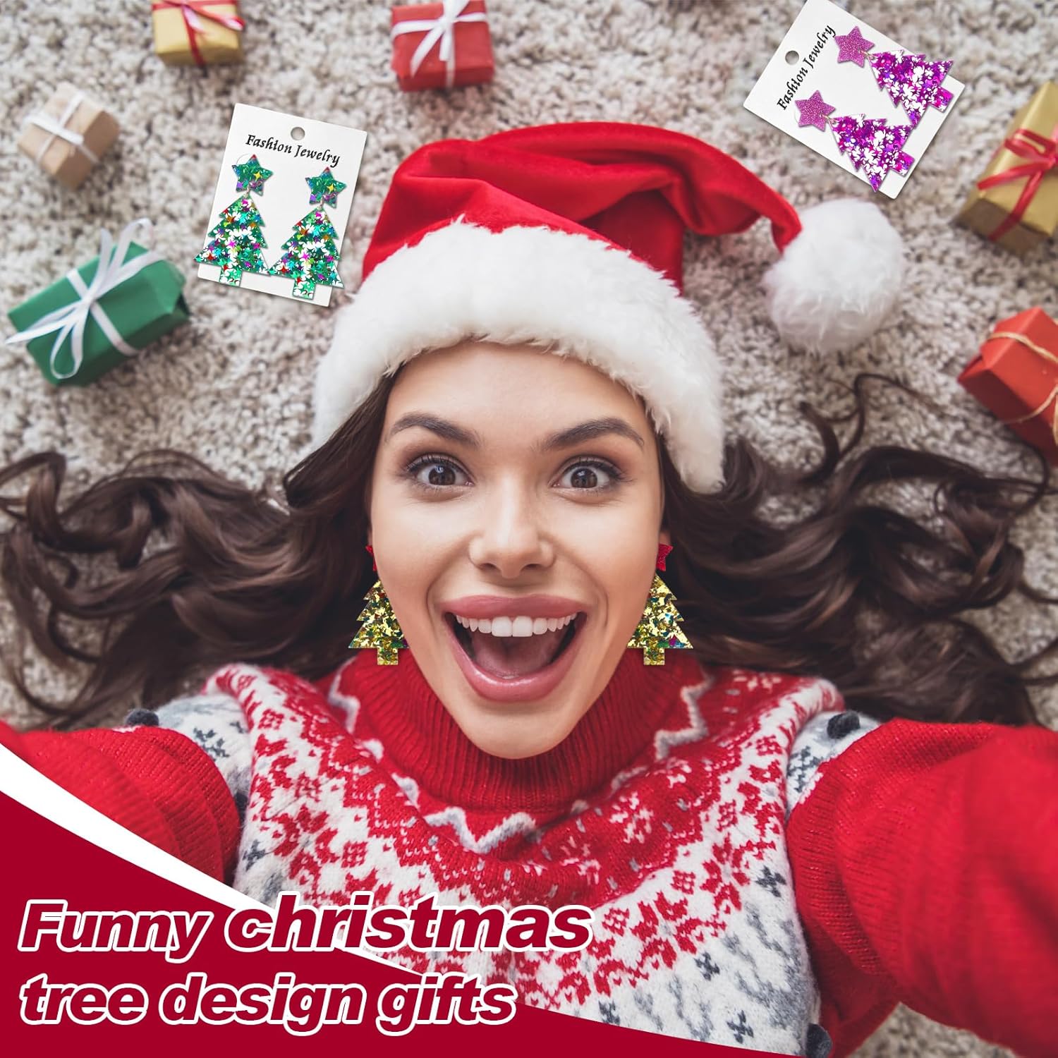 6 Pairs Funny Christmas Earrings for Women Christmas Tree Chicken Earrings Colorful Xmas Jewelry Acrylic Glittery Drop Dangle Ear Rings for Women Jewelry Gifts - 我的商店我的商店我的商店