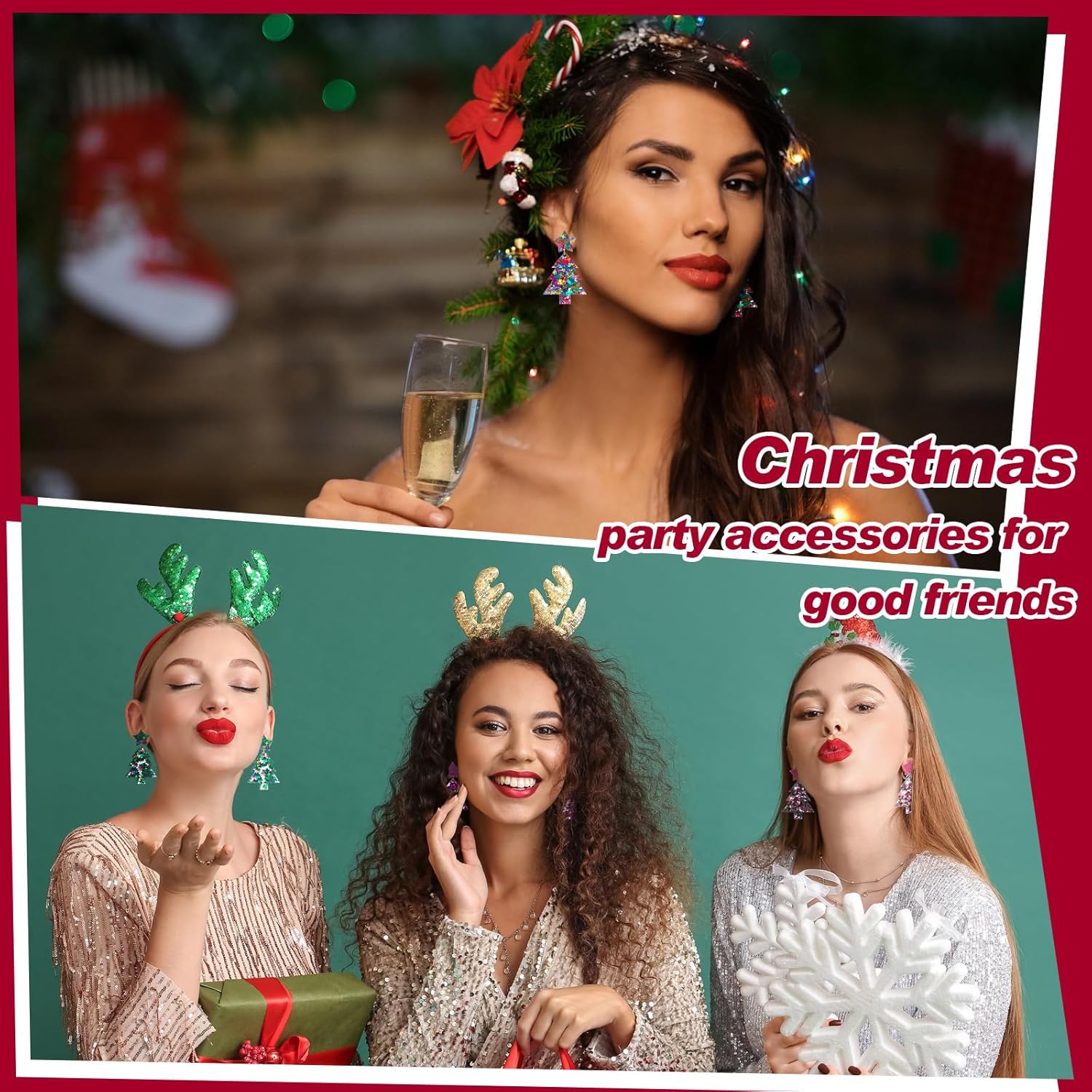 6 Pairs Funny Christmas Earrings for Women Christmas Tree Chicken Earrings Colorful Xmas Jewelry Acrylic Glittery Drop Dangle Ear Rings for Women Jewelry Gifts - 我的商店我的商店我的商店