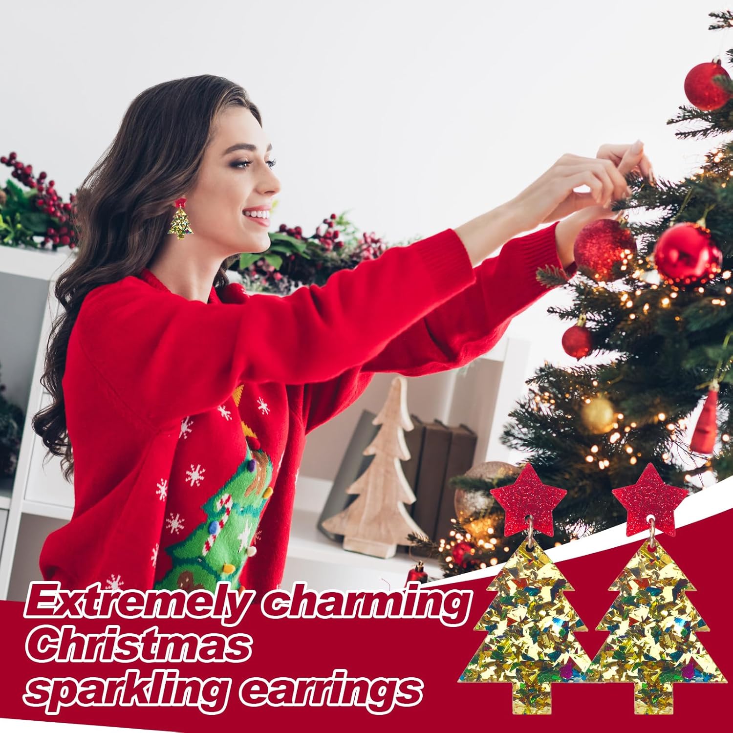 6 Pairs Funny Christmas Earrings for Women Christmas Tree Chicken Earrings Colorful Xmas Jewelry Acrylic Glittery Drop Dangle Ear Rings for Women Jewelry Gifts - 我的商店我的商店我的商店