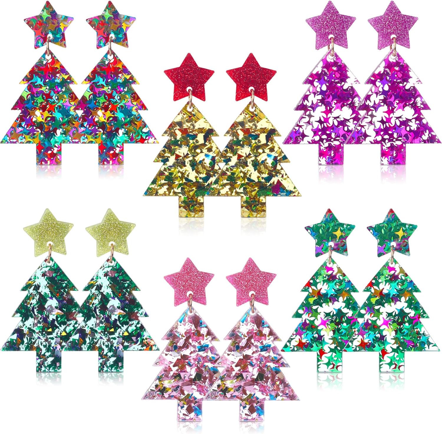 6 Pairs Funny Christmas Earrings for Women Christmas Tree Chicken Earrings Colorful Xmas Jewelry Acrylic Glittery Drop Dangle Ear Rings for Women Jewelry Gifts - 我的商店我的商店我的商店
