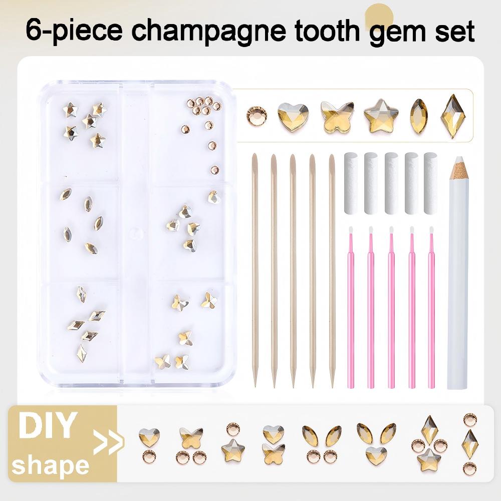 6 - piece Original DIY Tooth Gemz Starter Kit – Temporary Cosmetic Crystal Gems for a Sparkling Smile – Easy At - Home Application - QIAO Crystal我的商店QIAO Crystal