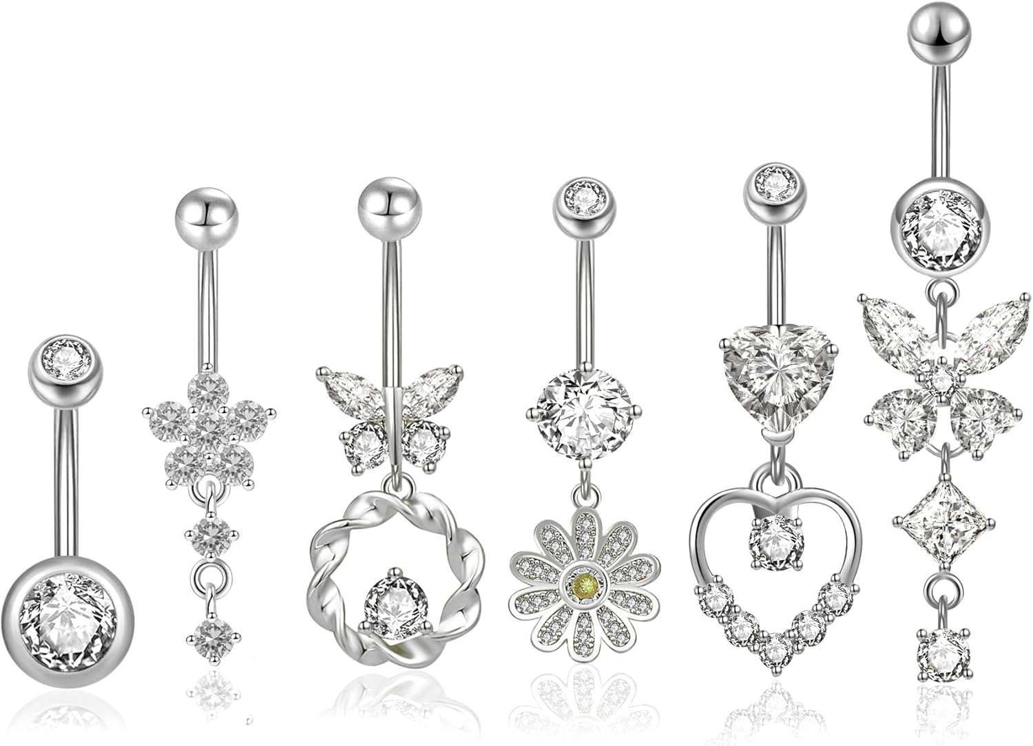 6 Pieces Belly Button Ring Dangle Stainless Steel Belly Rings 14G Belly Button Piercing Cute Navel Ring Belly Piercing Jewelry - 我的商店我的商店我的商店