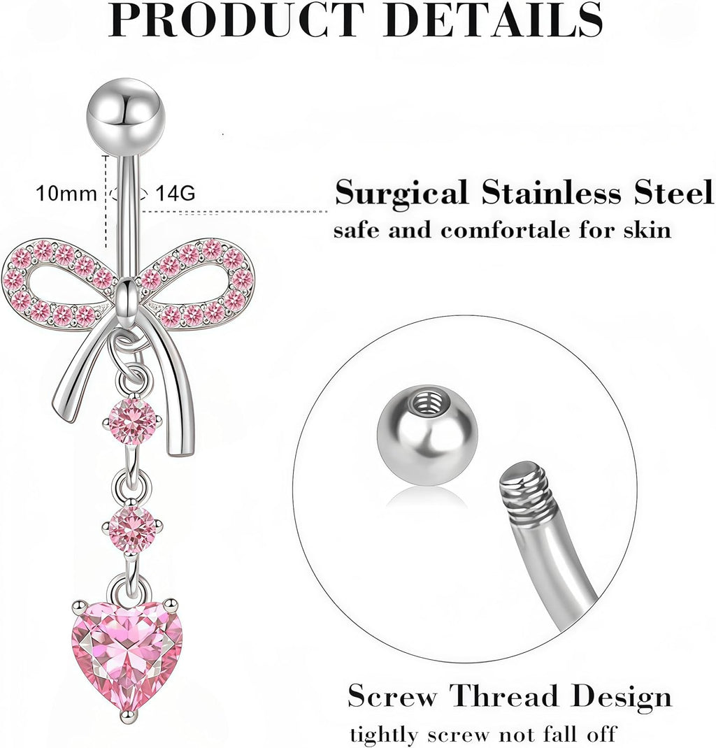 6 Pieces Belly Button Ring Dangle Stainless Steel Belly Rings 14G Belly Button Piercing Cute Navel Ring Belly Piercing Jewelry - 我的商店我的商店我的商店