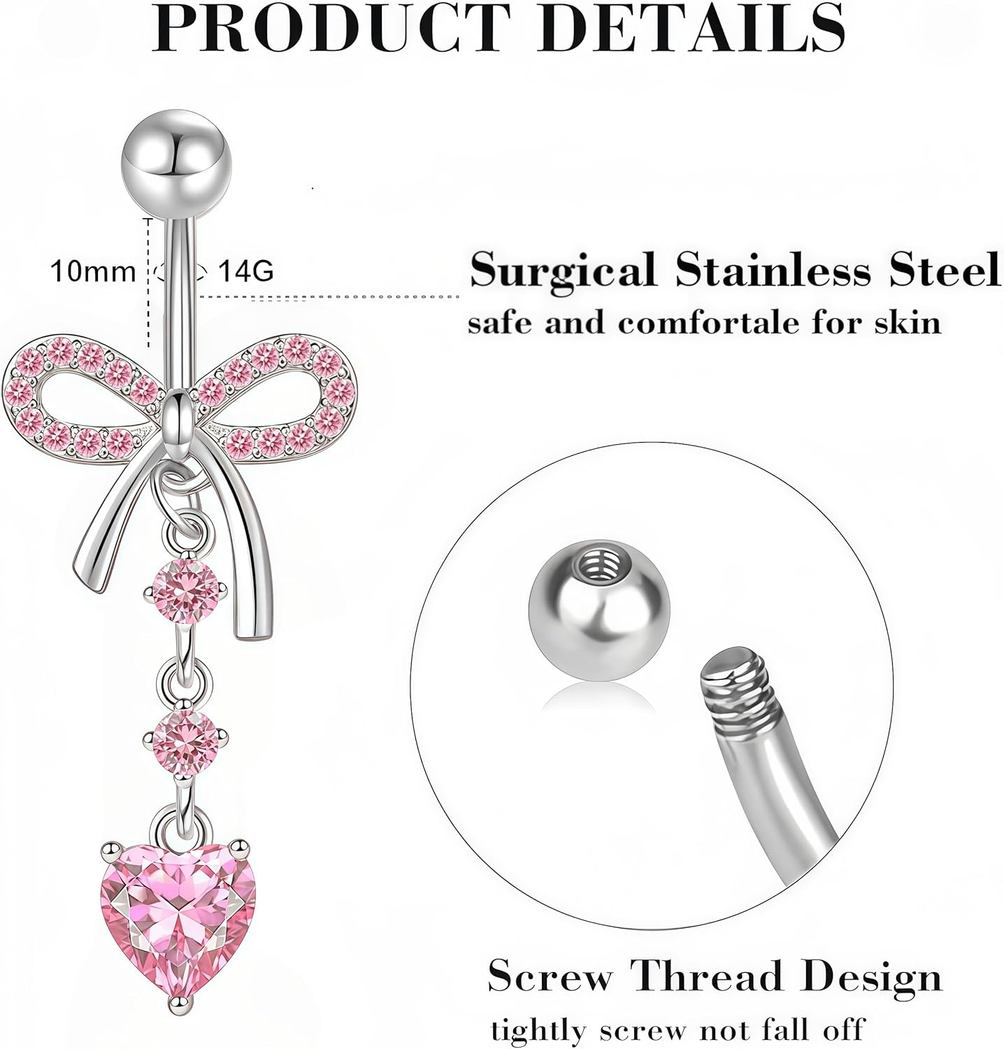 6 Pieces Belly Button Ring Dangle Stainless Steel Belly Rings 14G Belly Button Piercing Cute Navel Ring Belly Piercing Jewelry - 我的商店我的商店我的商店