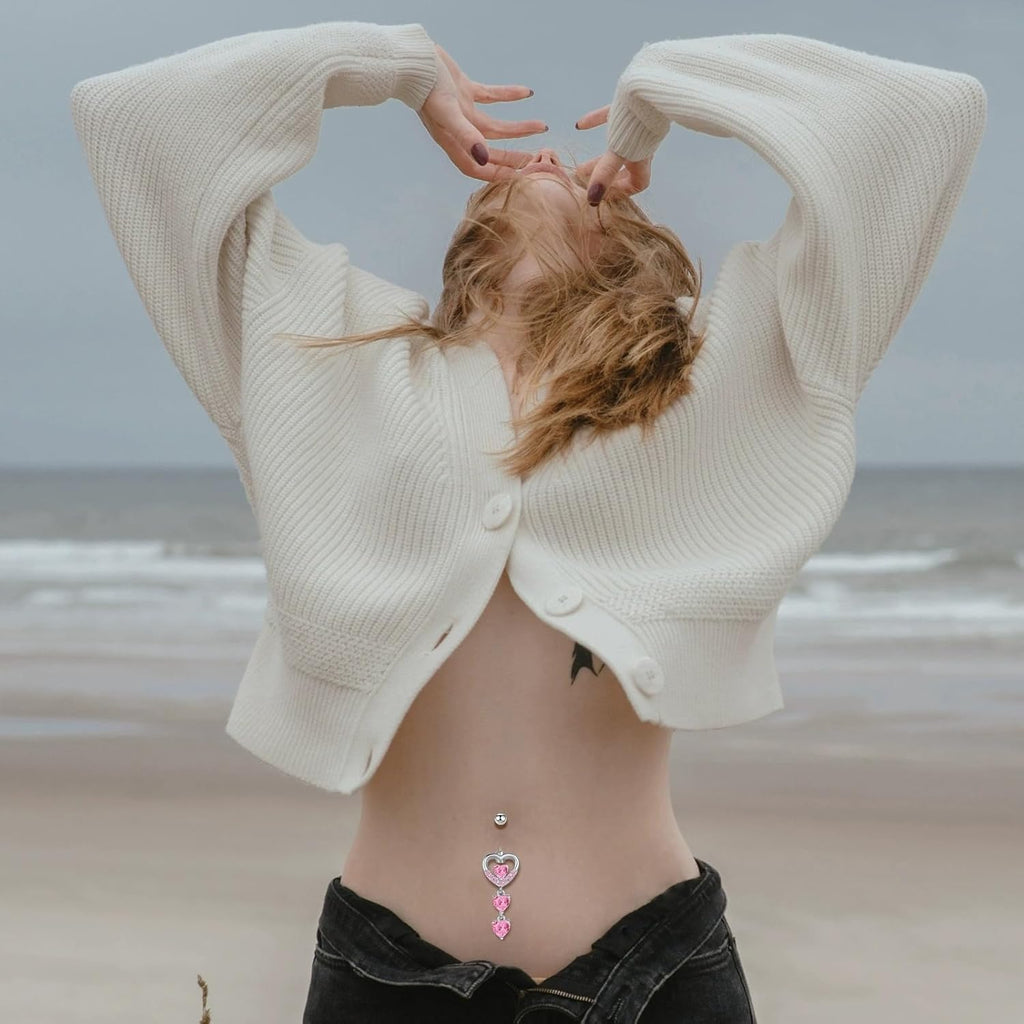 6 Pieces Belly Button Ring Dangle Stainless Steel Belly Rings 14G Belly Button Piercing Cute Navel Ring Belly Piercing Jewelry - 我的商店我的商店我的商店