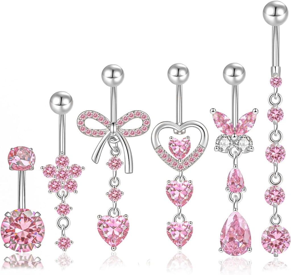6 Pieces Belly Button Ring Dangle Stainless Steel Belly Rings 14G Belly Button Piercing Cute Navel Ring Belly Piercing Jewelry - 我的商店我的商店我的商店
