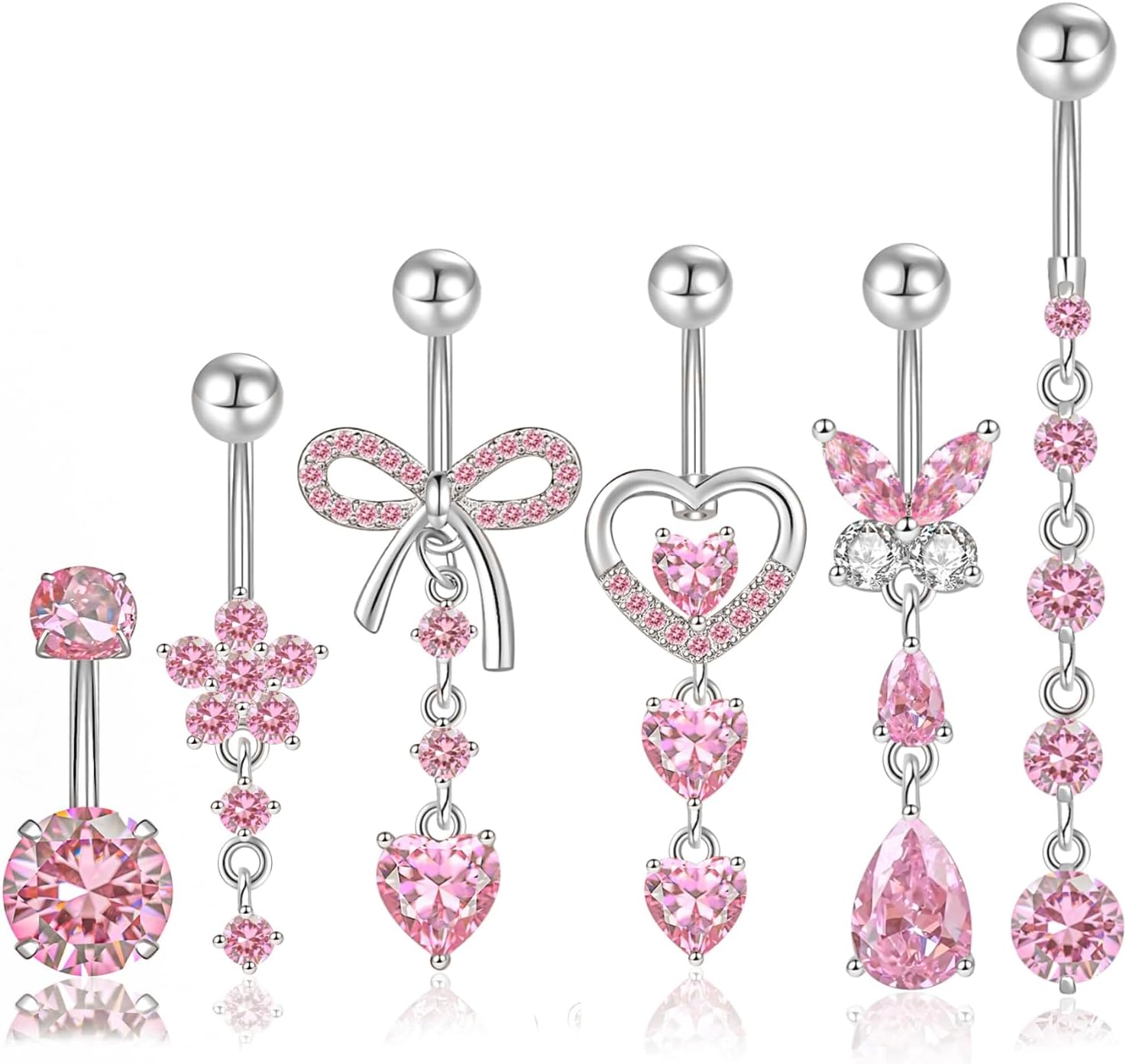 6 Pieces Belly Button Ring Dangle Stainless Steel Belly Rings 14G Belly Button Piercing Cute Navel Ring Belly Piercing Jewelry - 我的商店我的商店我的商店