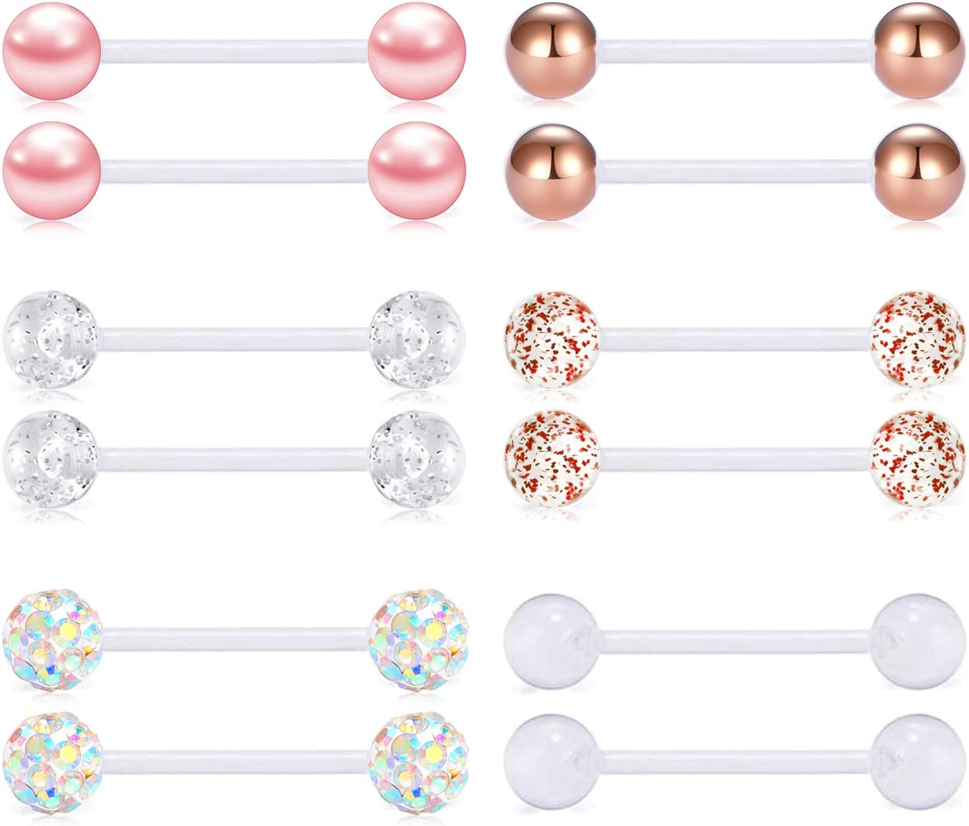 FECTAS Plastic Nipple Rings Tongue Piercing Retainer Barbell 14g for Women Surgery 12/14/16/18mm