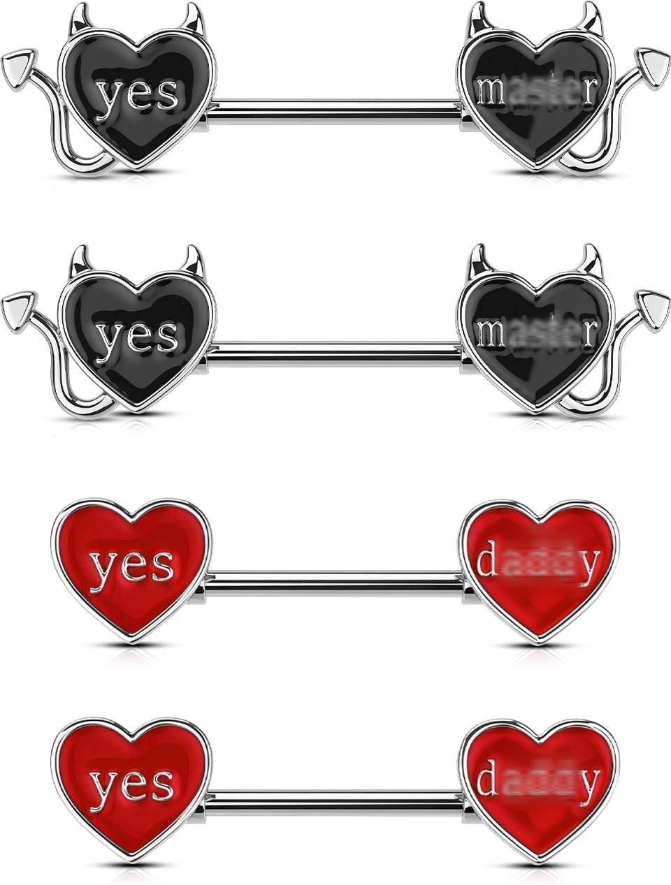OUFER Devil Nipple Rings 4PCS 316L Letter Stainless Steel Nipplerings Barbells Nipple Piercing Jewelry for Women