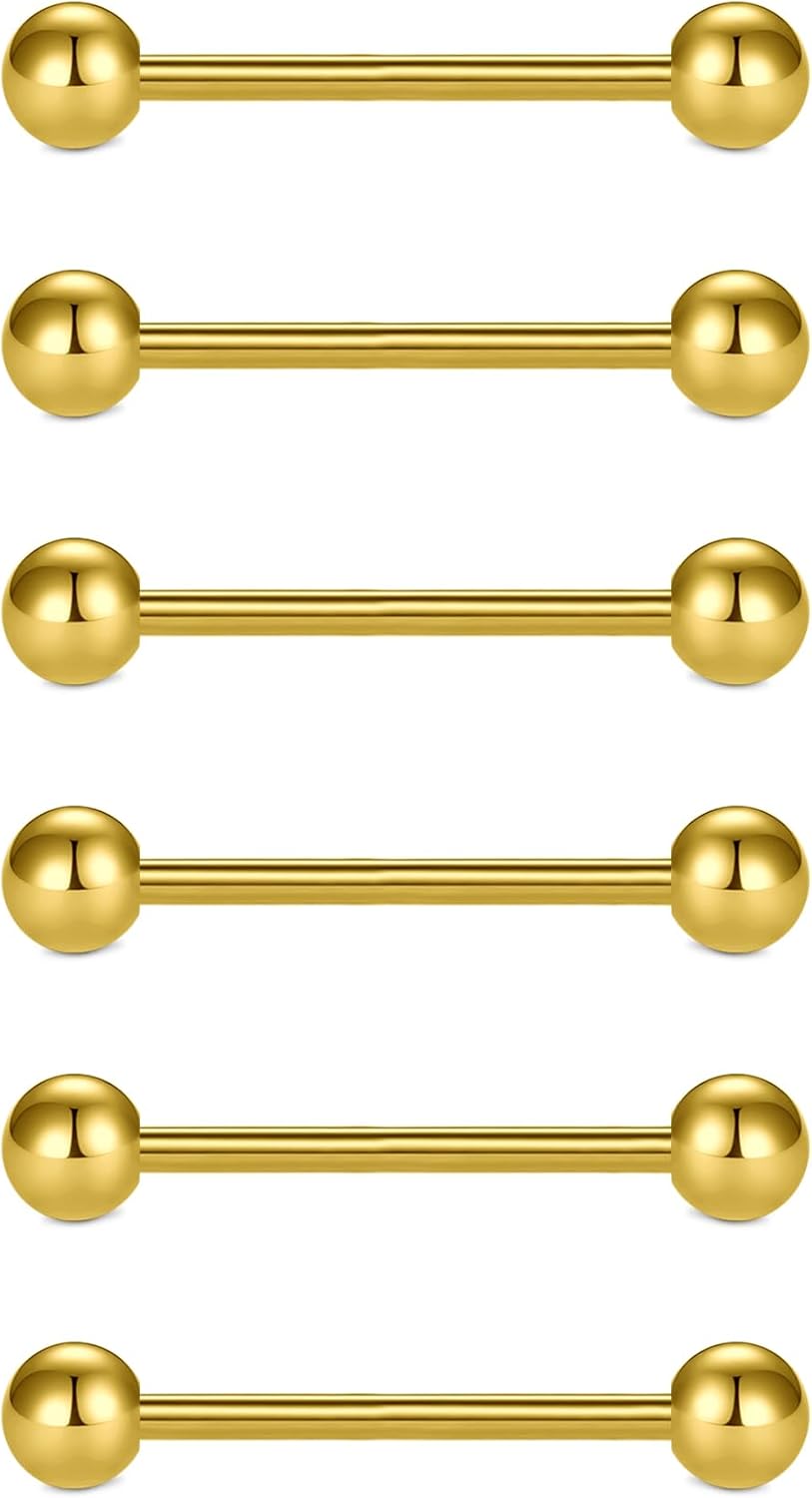 VCMART 12mm-18mm 14G Tongue Rings Nipple Straight Barbells Surgical Steel Body Piercing Jewelry