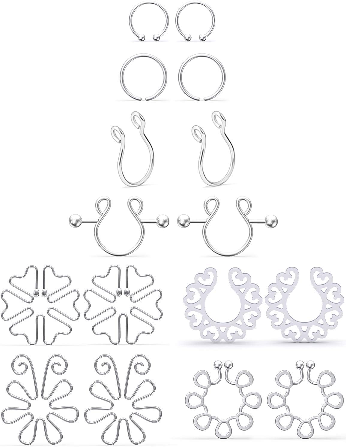 Jenxnjsjo Fake Nipple Rings, Fake Nipple Piercing, Faux Nipple Piercing, Nipple Rings Non Piercing, Non Piercing Nipple Rings, Fake Nipple Ring, Fake Nipple Piercings, Faux Nipple Rings for Women