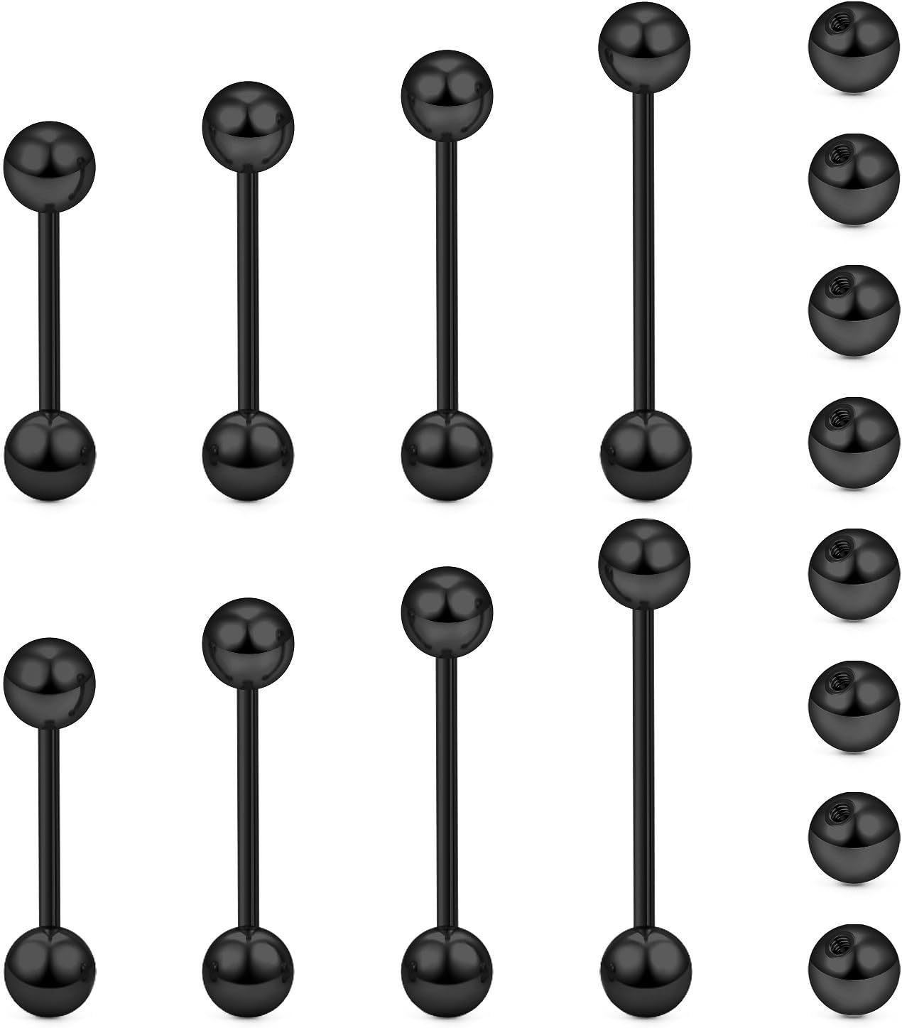 14G 16G Nipple Tongue Rings Stainless Steel Straight Barbells Piercing Jewelry Short Long Bar Silver Black Gold Bridge Piercings For Women Men 12Mm 14Mm 16Mm 18Mm Length Ball Size 5MM 6MM