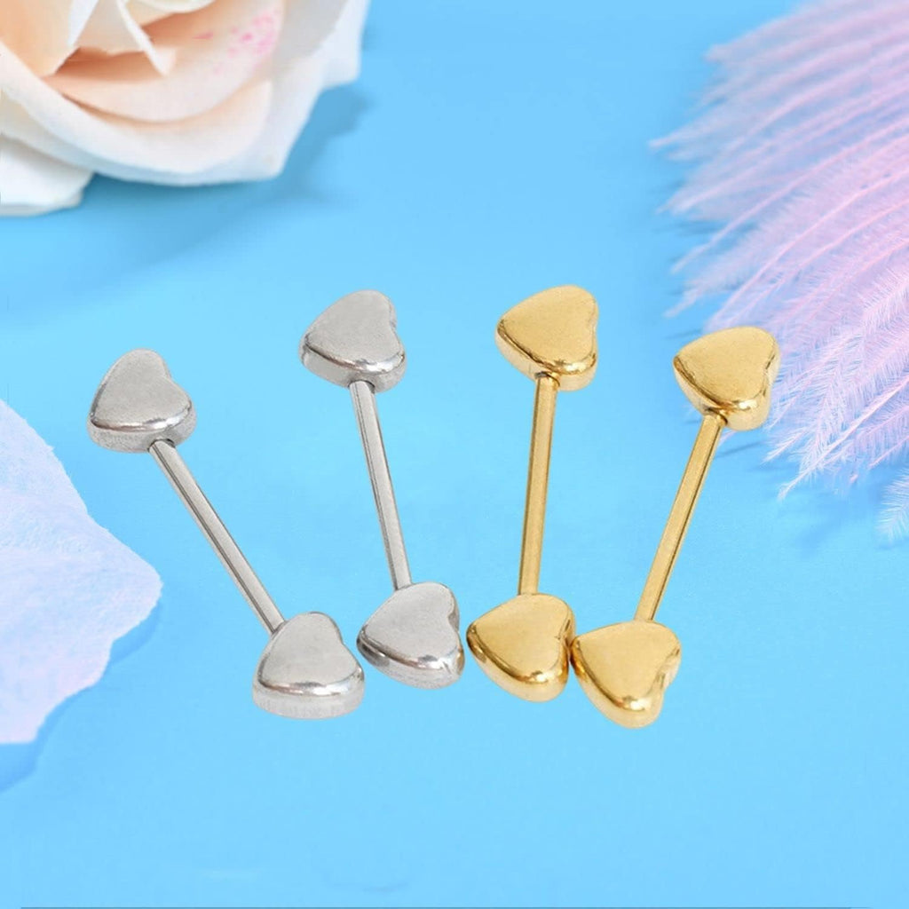 14G Minimalist Heart Nipple Rings Stainless Steel Love Hearts Nipplerings Straight Tongue Rings Barbell Bar Piercing Body Jewelry for Women