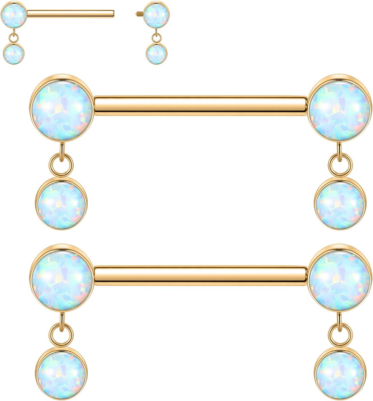 FUNLMO Titanium Nipple Piercing Jewelry - Internally Threaded Rings With Cubic Zirconia Dangle, 14G Barbell Bars