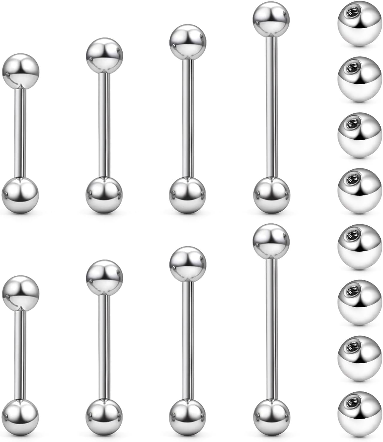 14G 16G Nipple Tongue Rings Stainless Steel Straight Barbells Piercing Jewelry Short Long Bar Silver Black Gold Bridge Piercings For Women Men 12Mm 14Mm 16Mm 18Mm Length Ball Size 5MM 6MM