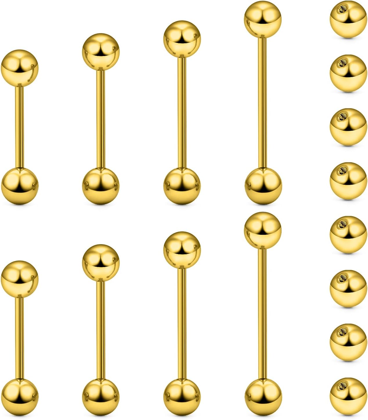 14G 16G Nipple Tongue Rings Stainless Steel Straight Barbells Piercing Jewelry Short Long Bar Silver Black Gold Bridge Piercings For Women Men 12Mm 14Mm 16Mm 18Mm Length Ball Size 5MM 6MM