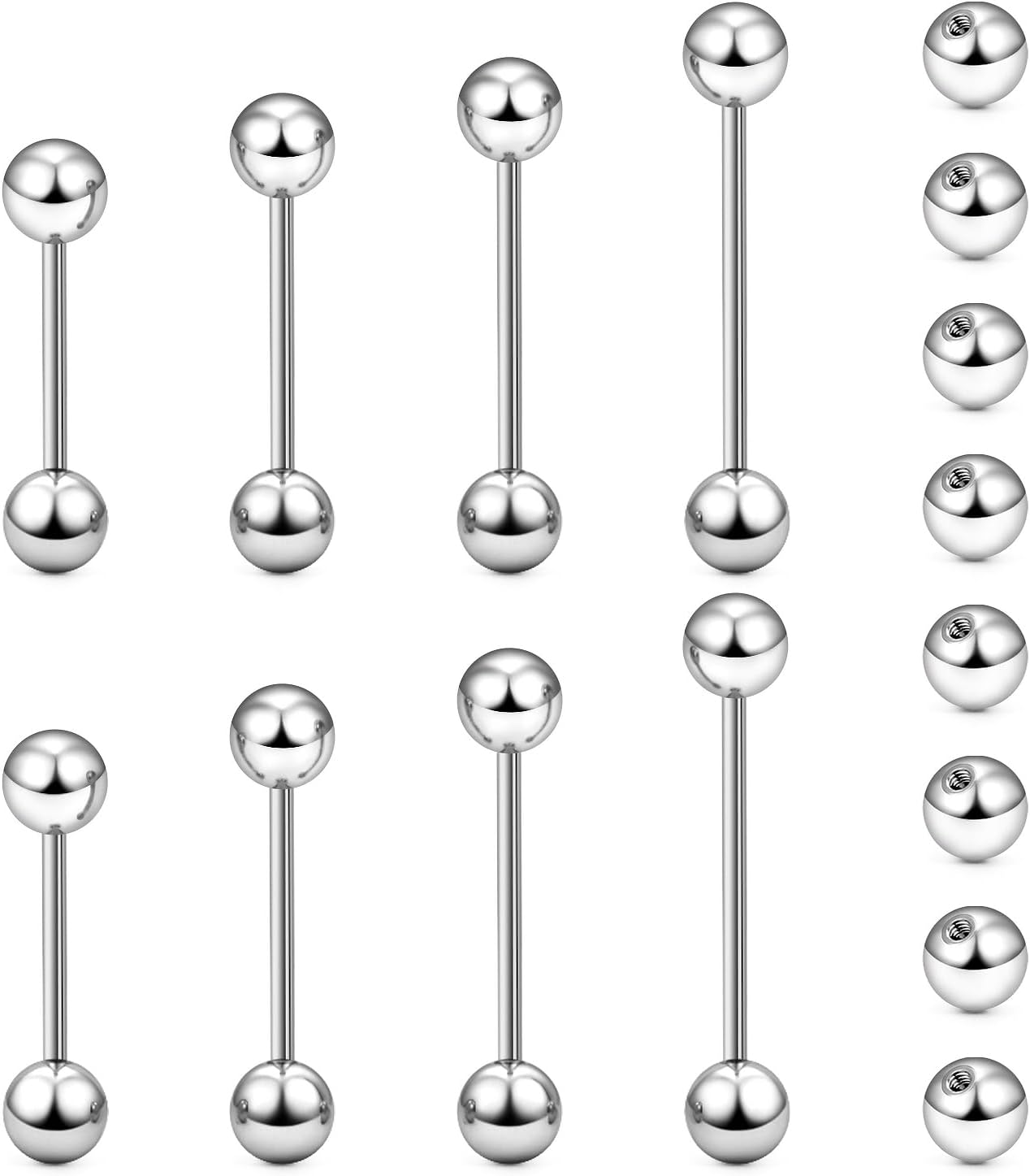 14G 16G Nipple Tongue Rings Stainless Steel Straight Barbells Piercing Jewelry Short Long Bar Silver Black Gold Bridge Piercings For Women Men 12Mm 14Mm 16Mm 18Mm Length Ball Size 5MM 6MM