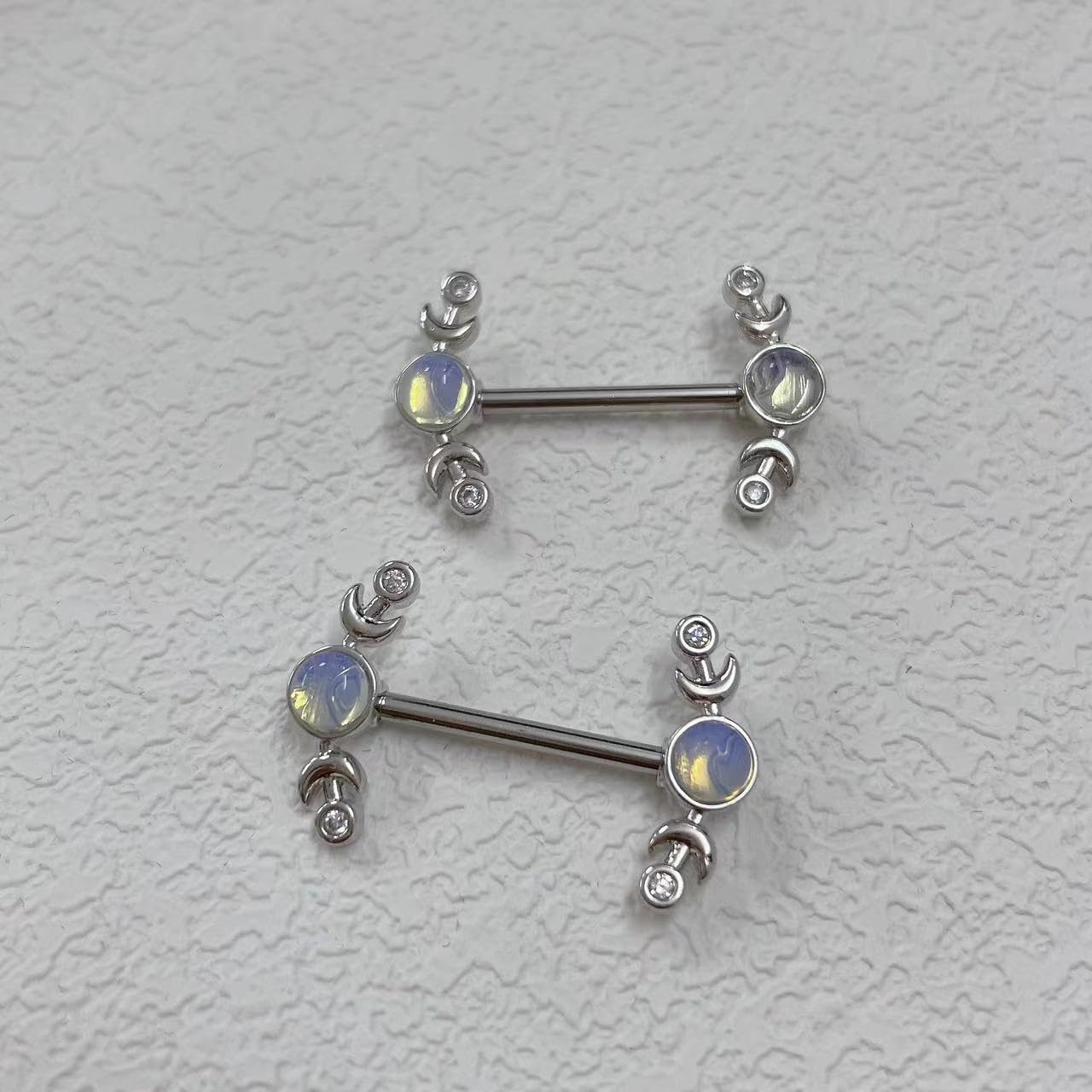 14G CZ Heart Nipple Rings Rhinestone Opal Simple Moon Nipple Shield Barbell Ring Nipple Barbells Tongue Ring Piercing Nipplerings Dainty Body Piercing Jewelry for Women