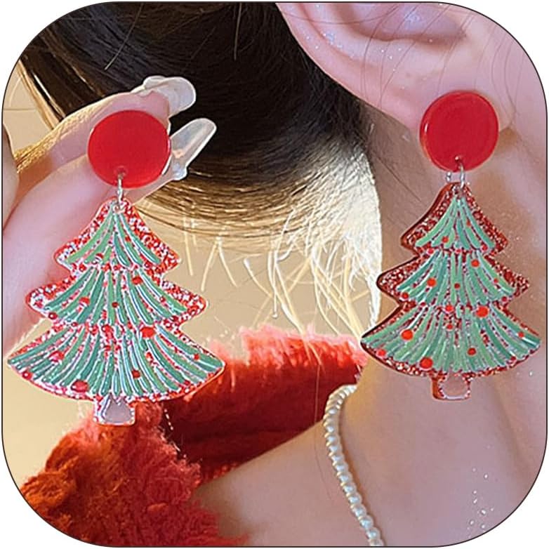 Christmas Earrings Gifts for Women 2025 Stocking Stuffers Holiday Gift Jewelry Bow Bell Tree Snowflake Dangle Earrings Set Christmas Decorations Outfits for Women White Elephant Gifts