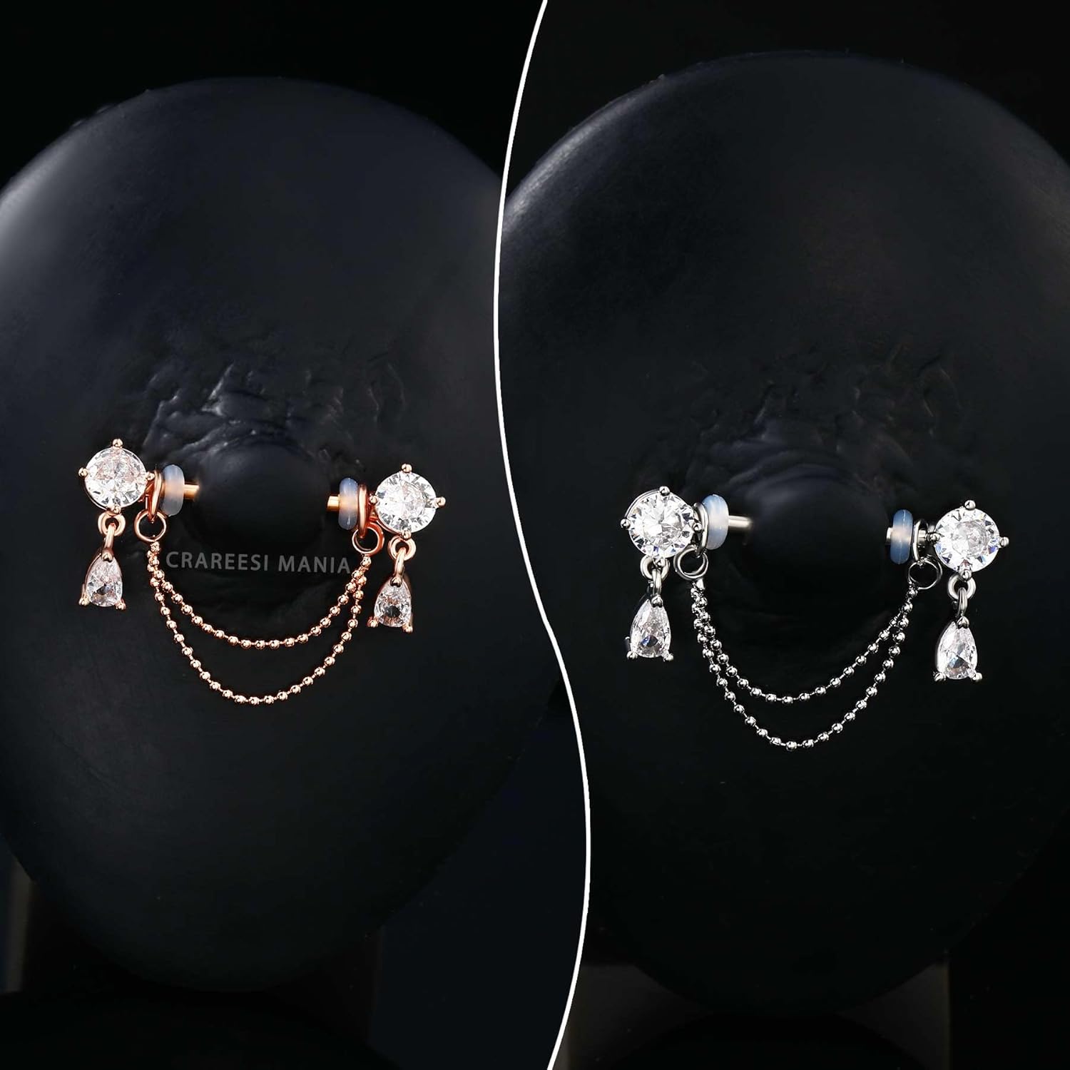 CM Crareesi Mania 14G Nipple Rings Double Chain Nipple Piercing Jewelry Teardrop Nipple Jewelry 316L Stainless Steel Nipple Piercing Rings for Women
