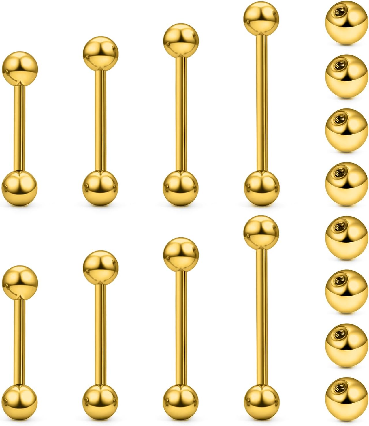 14G 16G Nipple Tongue Rings Stainless Steel Straight Barbells Piercing Jewelry Short Long Bar Silver Black Gold Bridge Piercings For Women Men 12Mm 14Mm 16Mm 18Mm Length Ball Size 5MM 6MM