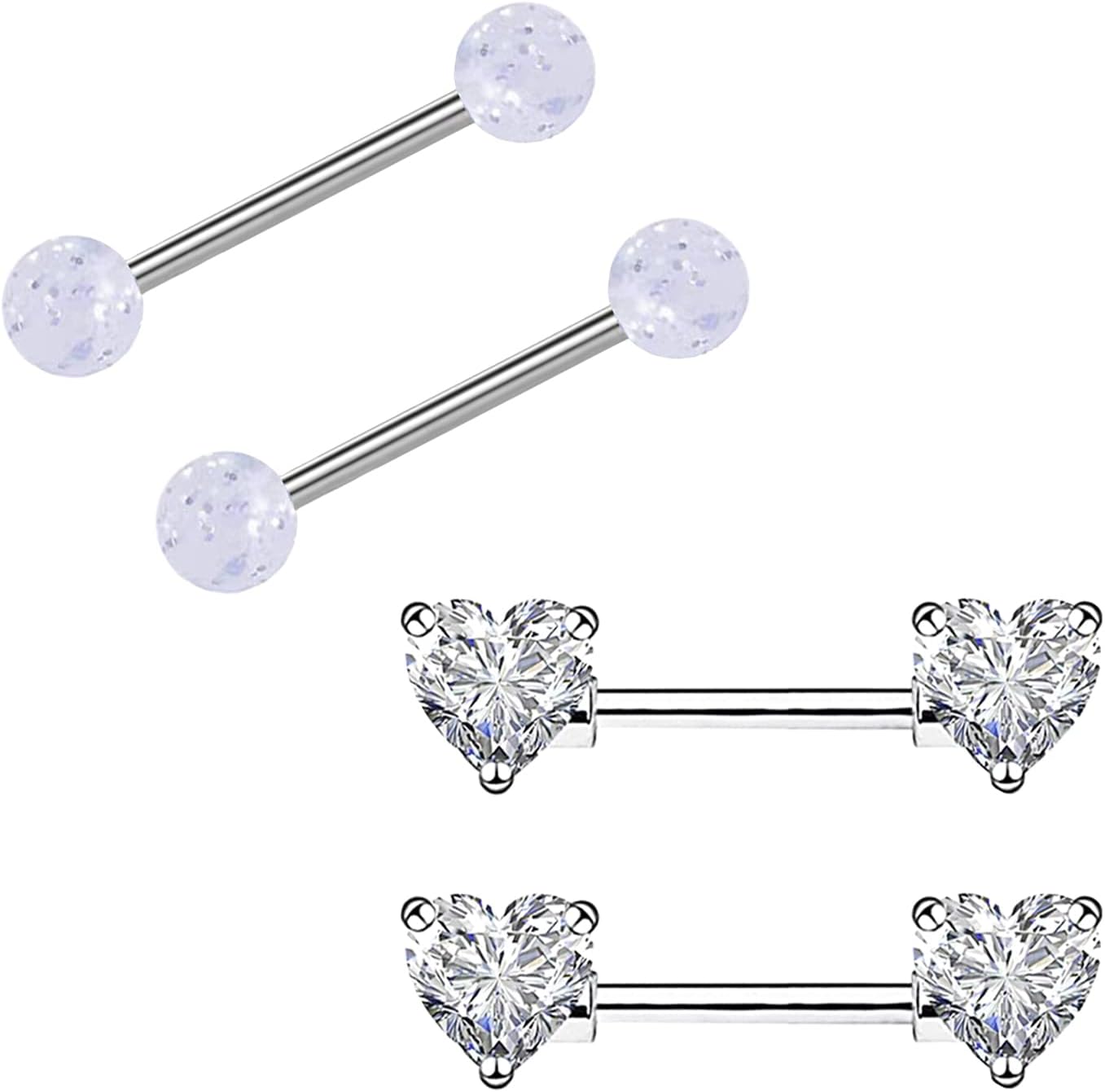 VERAMI 14G Stainless Steel Heart Nipple Rings and Barbell - Butterfly, Starlight Acrylic Ball, Tongue Rings for Women and Men