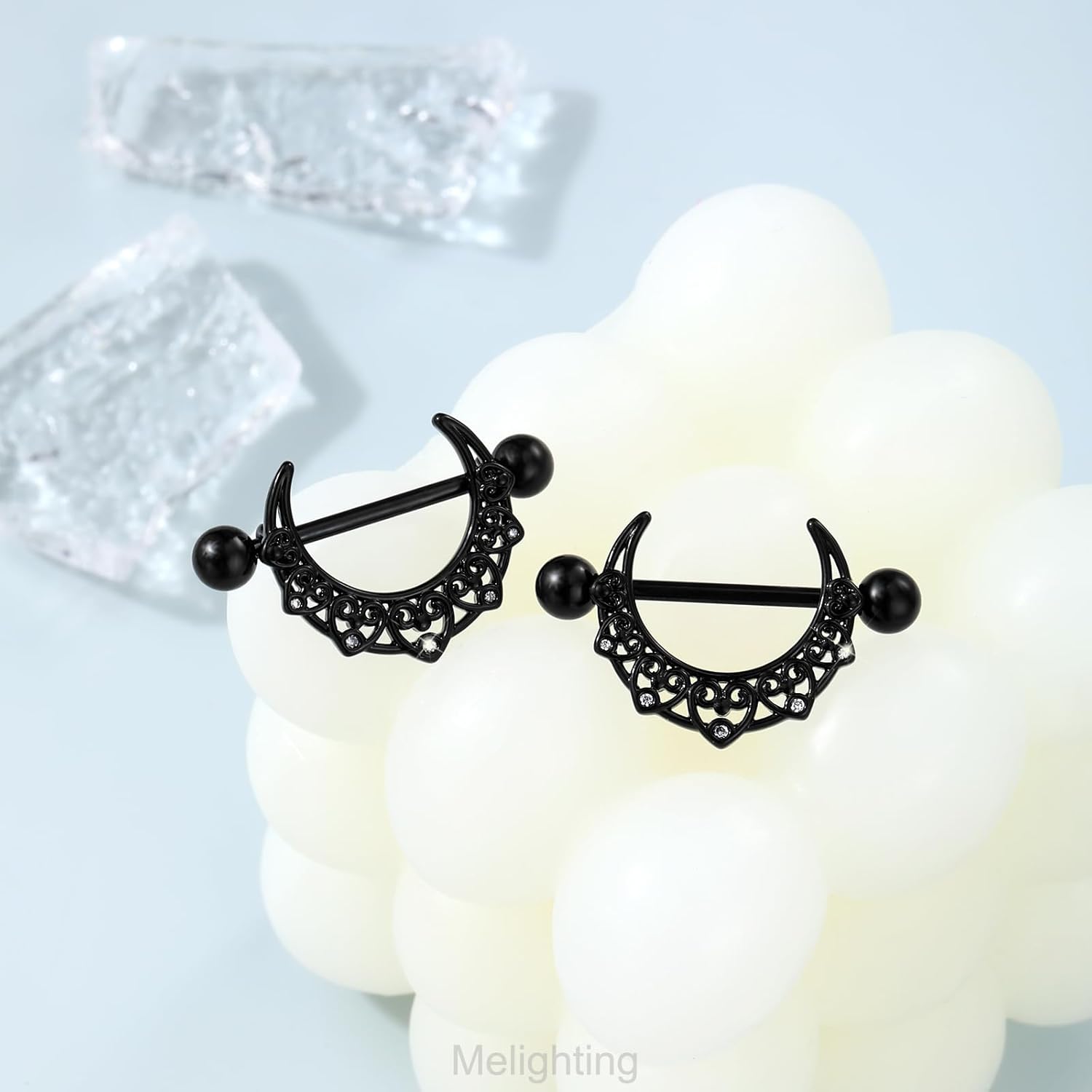 Melighting Black Moon Nipple Piercing Jewelry - 14G Stainless Steel 316L Heart Nipple Barbell