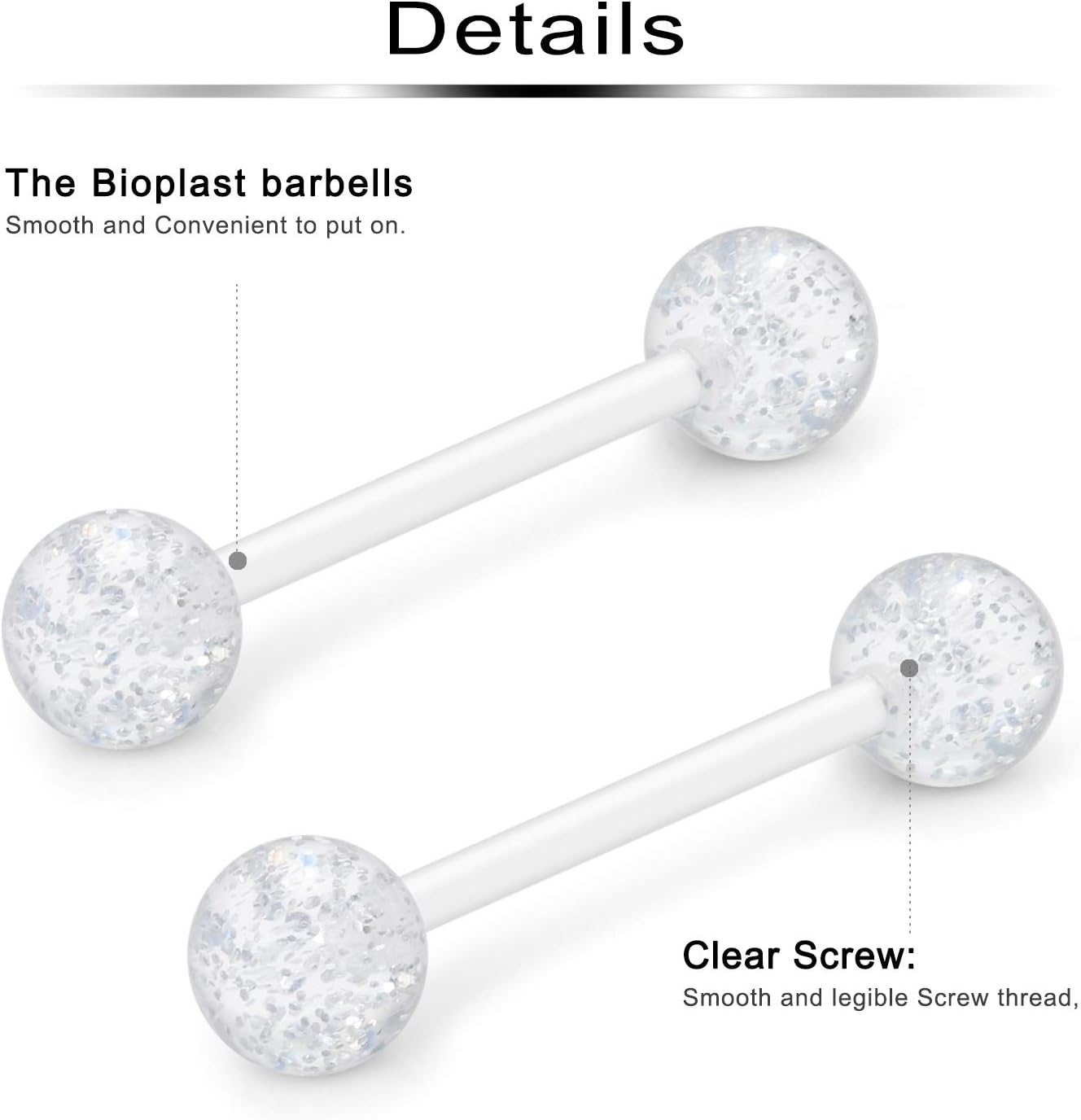 Ftovosyo 14G 16mm Glow in Dark Flexible Acrylic Straight Tongue Nipple Ring Retainer Body Piercing Jewelry for Women Men 6-36PCS