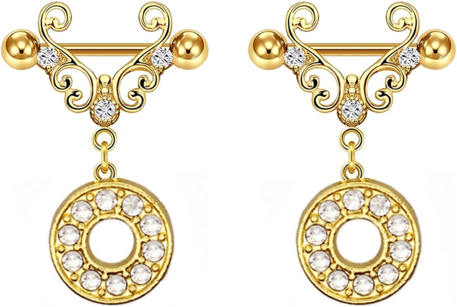 2Pcs Gold Nipple Rings Name Letter Dangle for Women 14GA 316L Surgical Steel Cubic Zirconia Hypoallergenic Nipple Piercing Jewelry