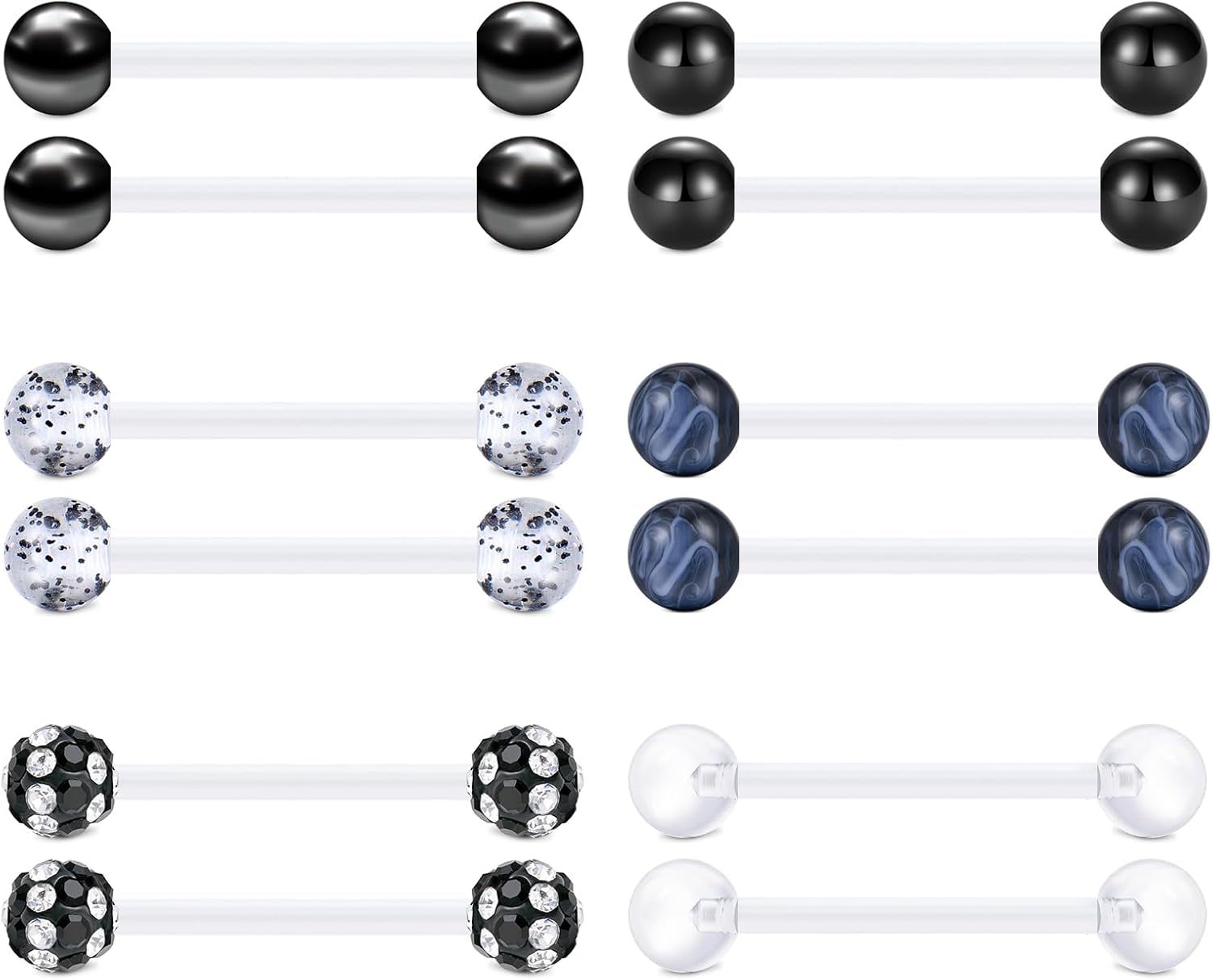 FECTAS Plastic Nipple Rings Tongue Piercing Retainer Barbell 14g for Women Surgery 12/14/16/18mm