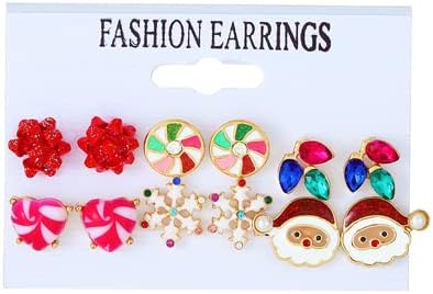 6/8/12 Pairs Christmas Stud Earrings Set Christmas Earrings for Women Christmas Tree Snowflake Candy Snowman Penguin Stud Earrings Christmas - 我的商店我的商店我的商店