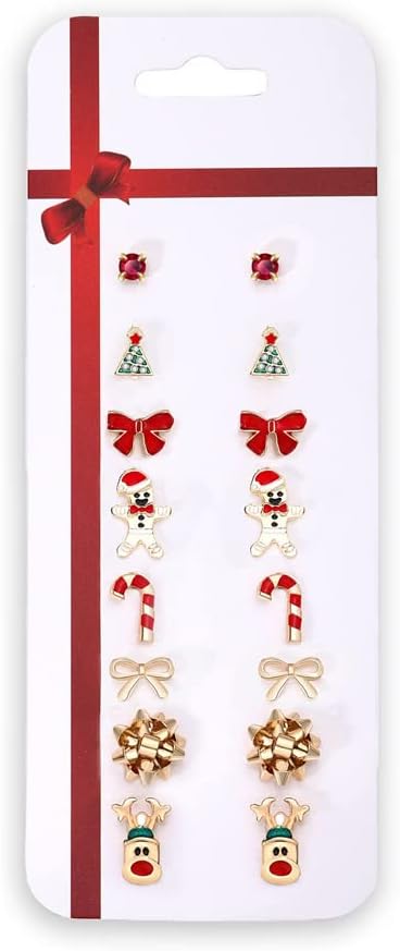 6/8/12 Pairs Christmas Stud Earrings Set Christmas Earrings for Women Christmas Tree Snowflake Candy Snowman Penguin Stud Earrings Christmas - 我的商店我的商店我的商店