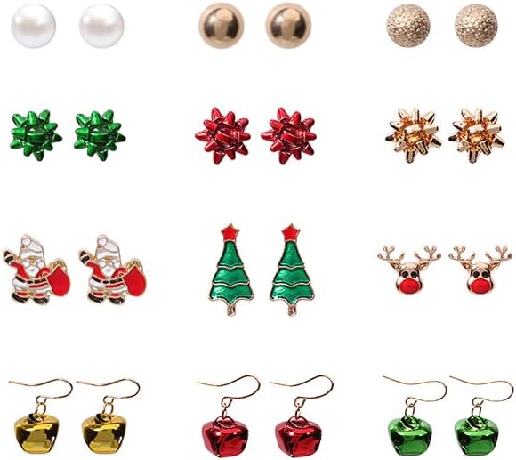 6/8/12 Pairs Christmas Stud Earrings Set Christmas Earrings for Women Christmas Tree Snowflake Candy Snowman Penguin Stud Earrings Christmas - 我的商店我的商店我的商店