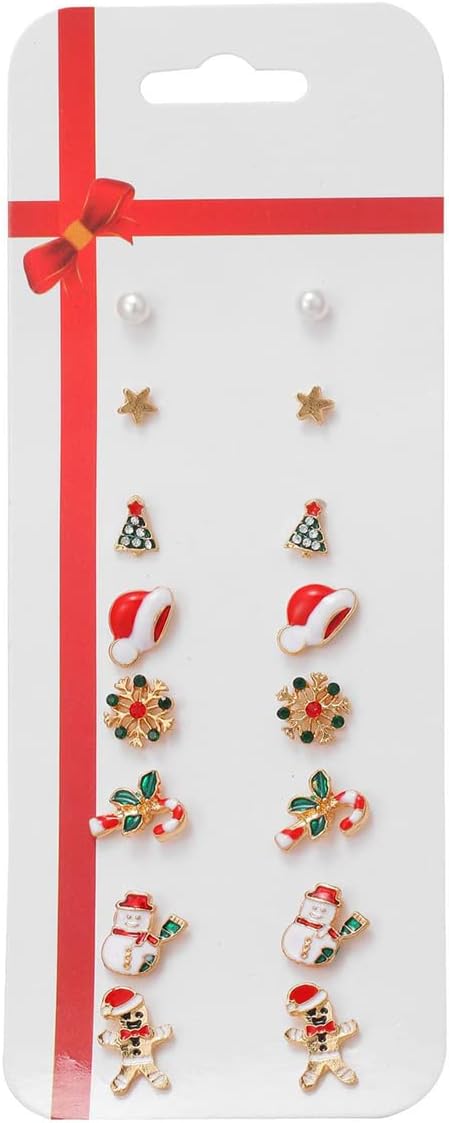 6/8/12 Pairs Christmas Stud Earrings Set Christmas Earrings for Women Christmas Tree Snowflake Candy Snowman Penguin Stud Earrings Christmas - 我的商店我的商店我的商店