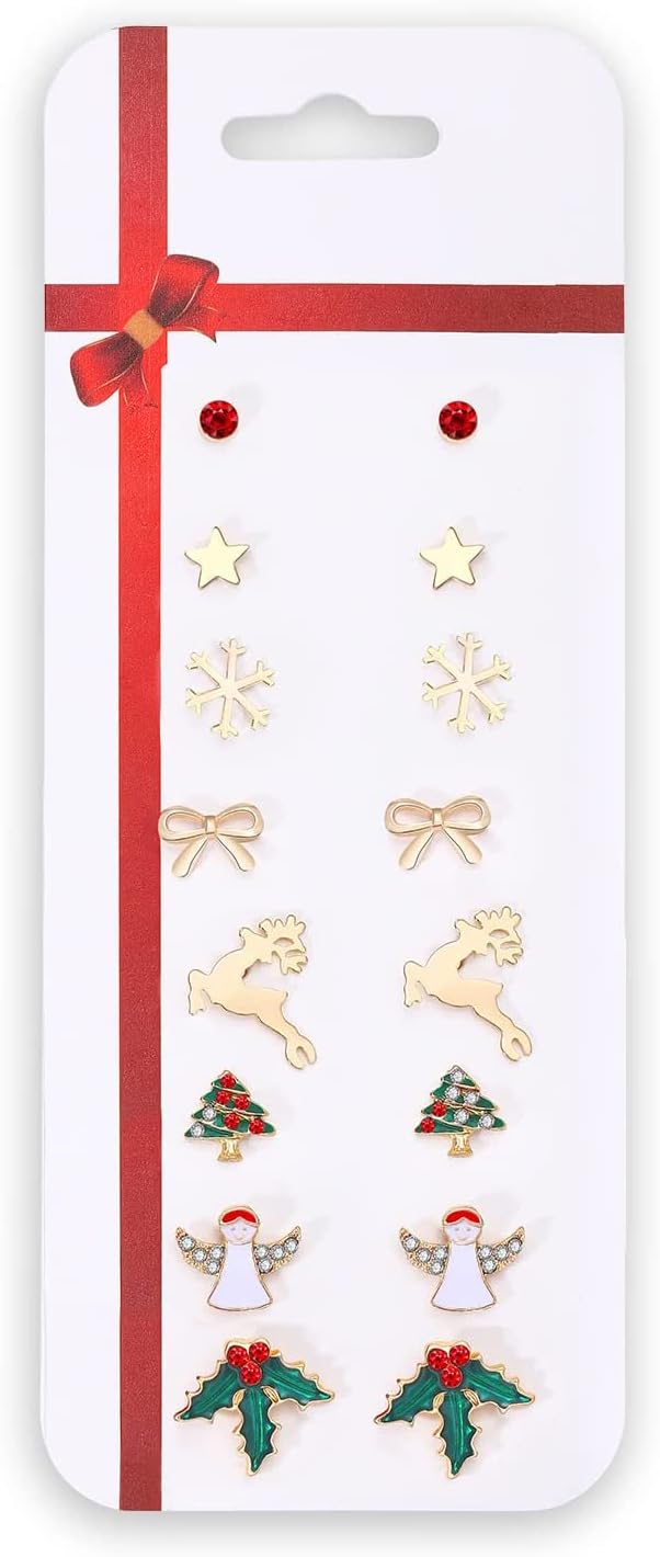 6/8/12 Pairs Christmas Stud Earrings Set Christmas Earrings for Women Christmas Tree Snowflake Candy Snowman Penguin Stud Earrings Christmas - 我的商店我的商店我的商店