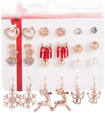 6/8/12 Pairs Christmas Stud Earrings Set Christmas Earrings for Women Christmas Tree Snowflake Candy Snowman Penguin Stud Earrings Christmas - 我的商店我的商店我的商店