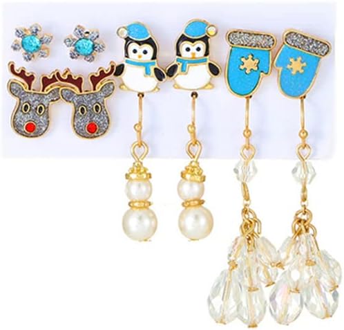 6/8/12 Pairs Christmas Stud Earrings Set Christmas Earrings for Women Christmas Tree Snowflake Candy Snowman Penguin Stud Earrings Christmas - 我的商店我的商店我的商店