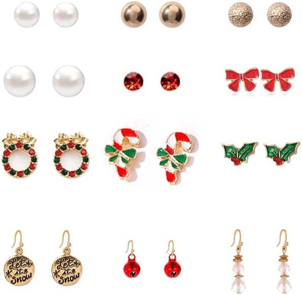6/8/12 Pairs Christmas Stud Earrings Set Christmas Earrings for Women Christmas Tree Snowflake Candy Snowman Penguin Stud Earrings Christmas - 我的商店我的商店我的商店