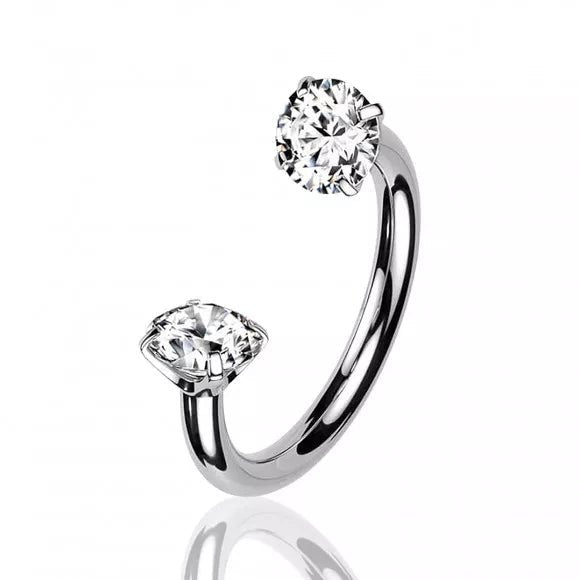 6mm 7mm 8mm 18g Double Gem Horse Shoe Nose Ring Hoop Surgical Steel Gold Cartilage Helix Tragus - QIAO Crystal我的商店QIAO Crystal