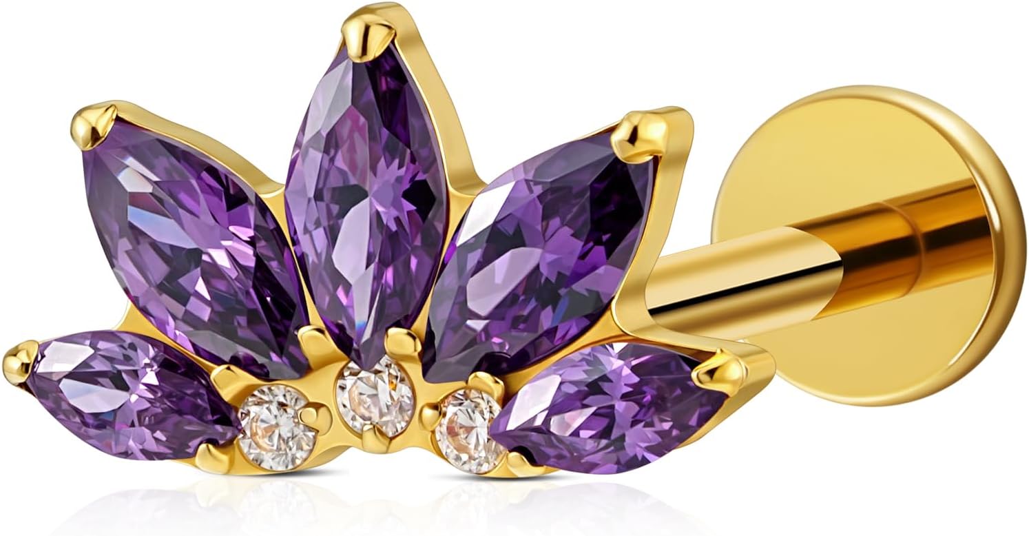 6mm 8mm ASTM F136 Titanium 16G Flatback Stud for Tragus Helix Conch - QIAO CrystalQIAO CrystalQIAO Crystal