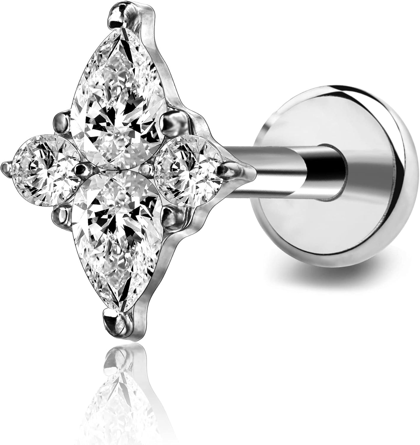 6mm 8mm ASTM F136 Titanium 16G Flatback Stud for Tragus Helix Conch - QIAO CrystalQIAO CrystalQIAO Crystal