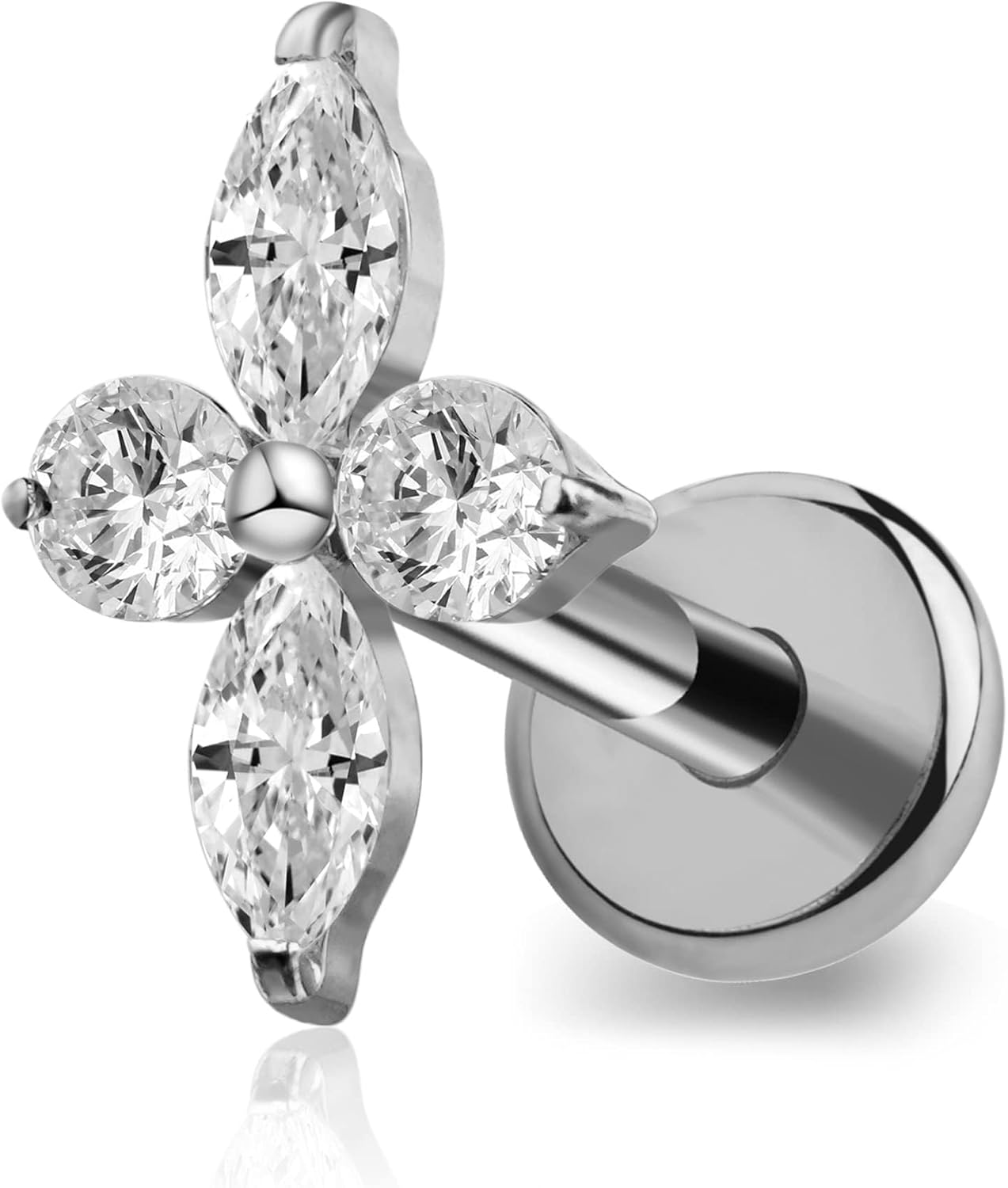 6mm 8mm ASTM F136 Titanium 16G Flatback Stud for Tragus Helix Conch - QIAO CrystalQIAO CrystalQIAO Crystal