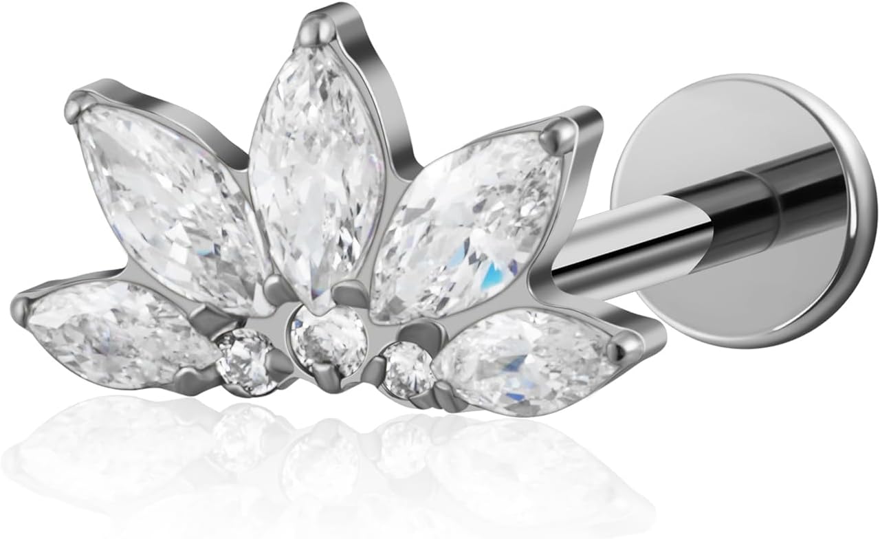 6mm 8mm ASTM F136 Titanium 16G Flatback Stud for Tragus Helix Conch - QIAO CrystalQIAO CrystalQIAO Crystal