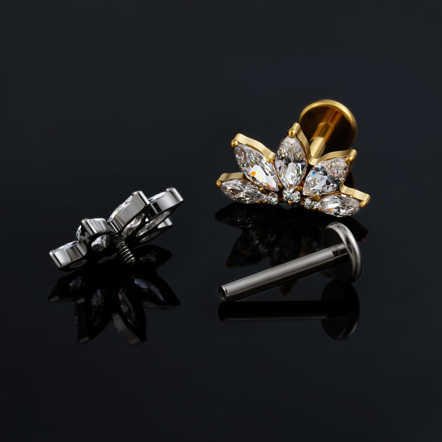 6mm 8mm ASTM F136 Titanium 16G Flatback Stud for Tragus Helix Conch - QIAO CrystalQIAO CrystalQIAO Crystal