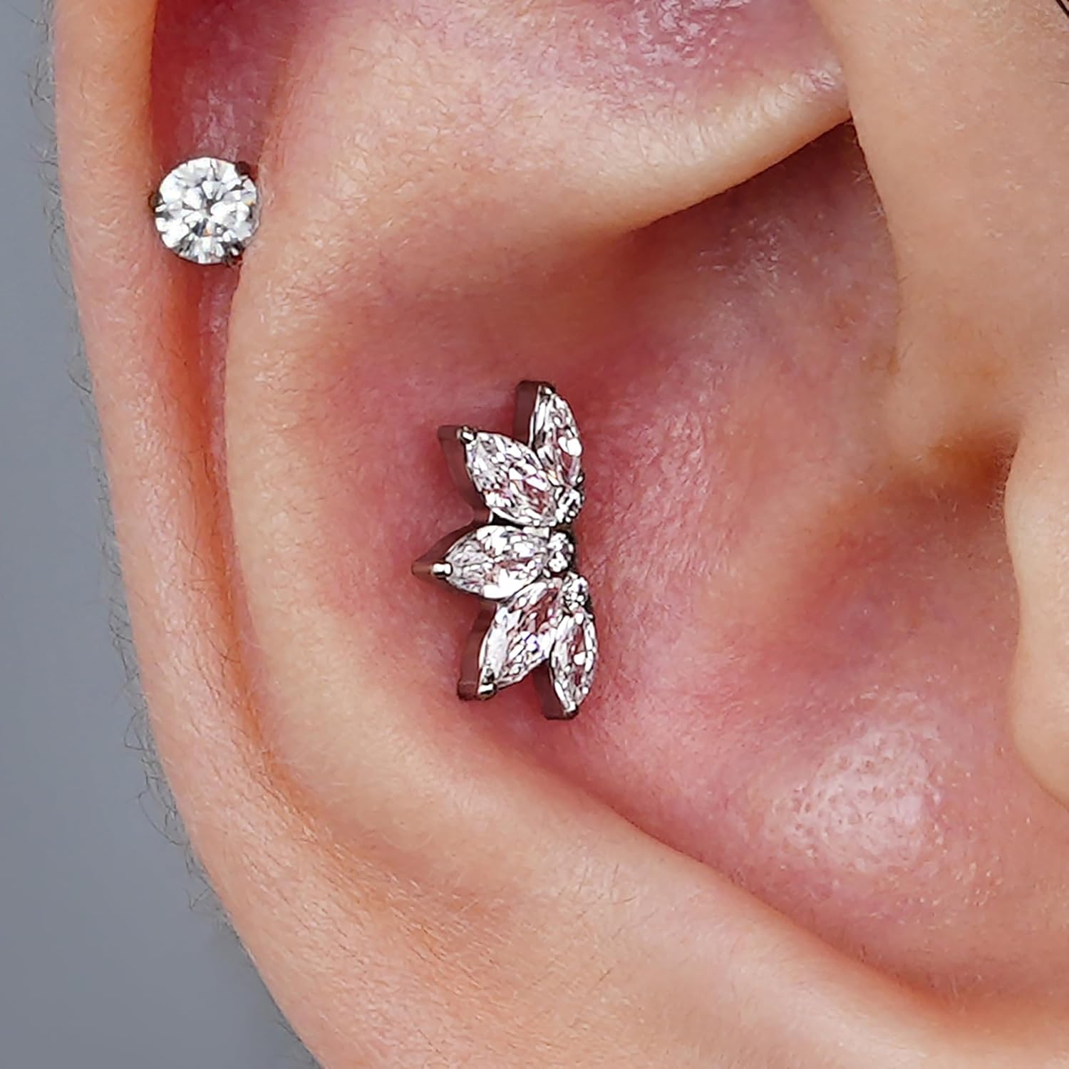 6mm 8mm ASTM F136 Titanium 16G Flatback Stud for Tragus Helix Conch - QIAO CrystalQIAO CrystalQIAO Crystal